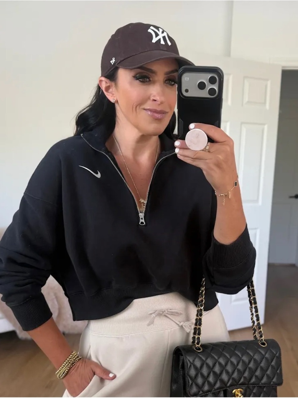 Nike Black Cropped Quarter-Zip Sweatshirt with Swoosh
